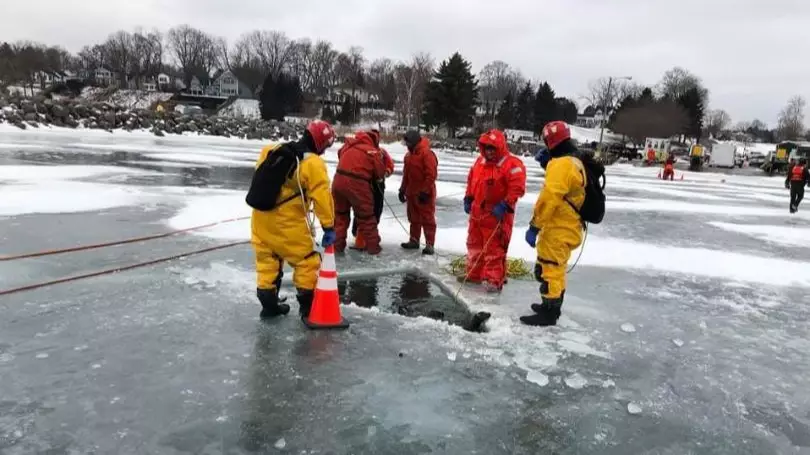 Man Rescued From Truck Just Before It Sinks Below Icy Surface
