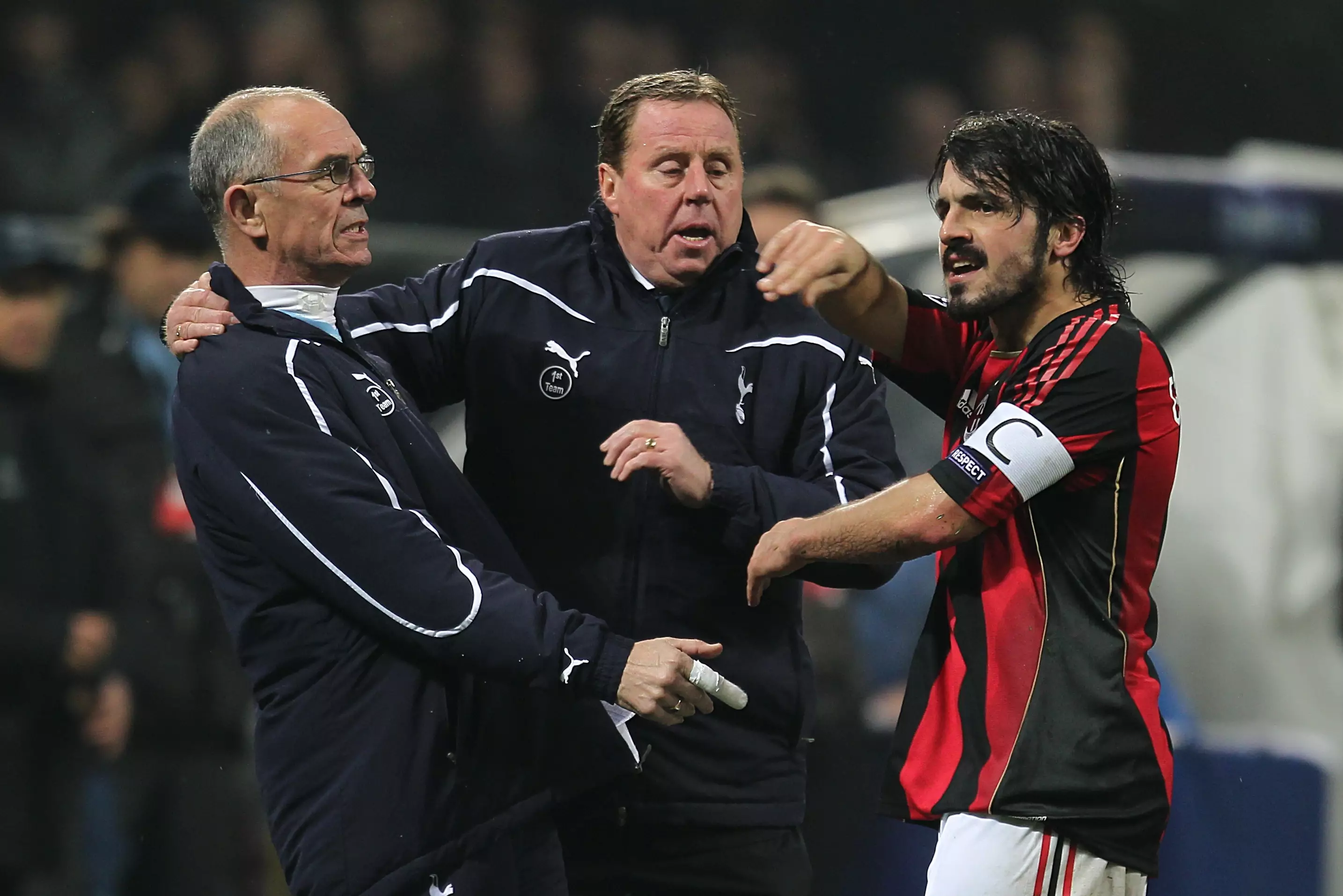 Harry Redknapp pulls Jordan out of the reach of Gattuso. Image: PA