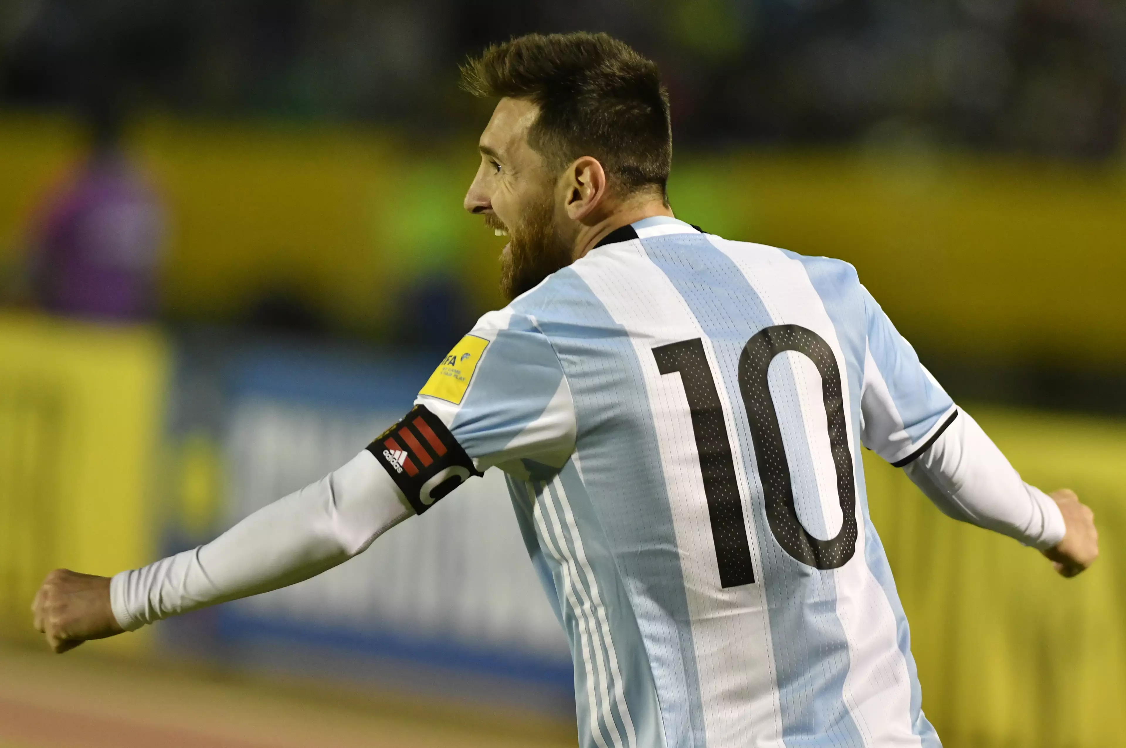 Messi celebrates scoring for Argentina. Image: PA