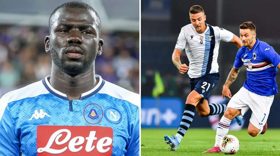 Kouliably's badge next to his Napoli badge, Zaniolo's below the Serie A badge. Image: PA Images