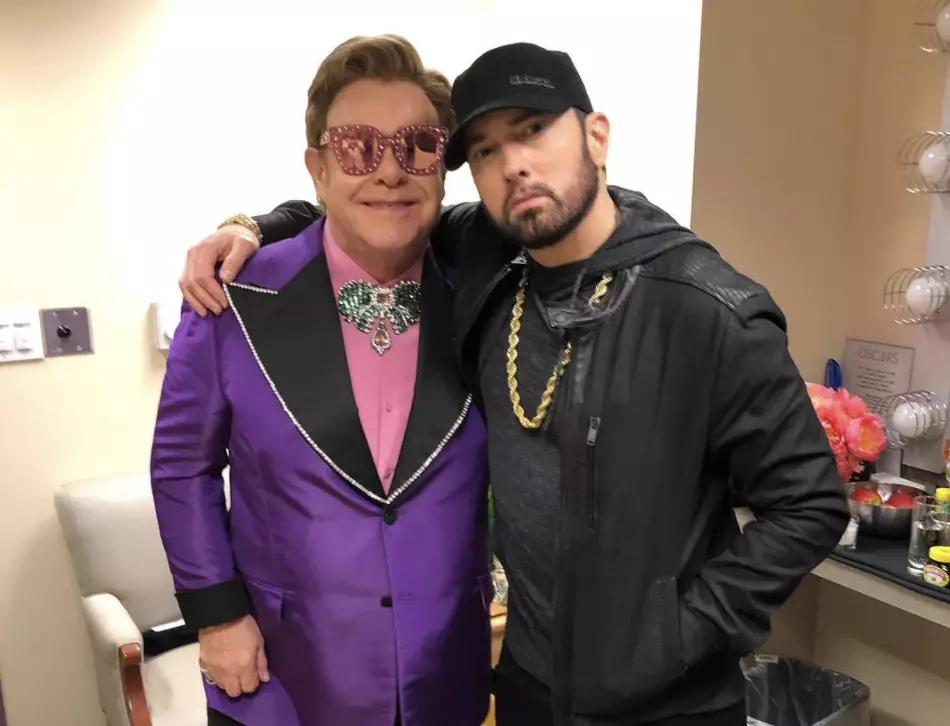 Eminem at The Oscars with Elton John in February 2020 (