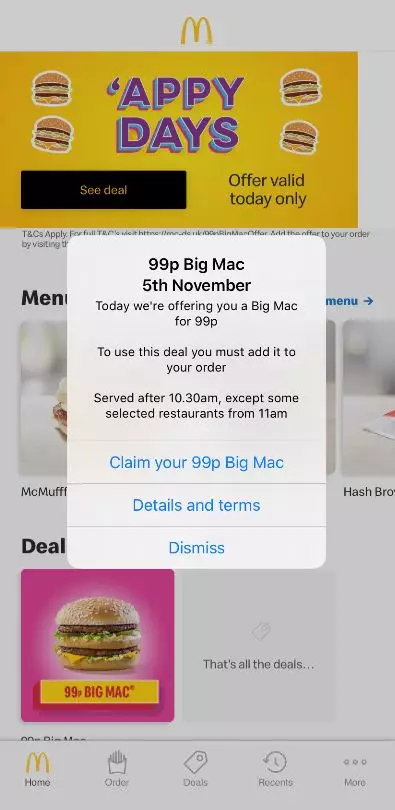 You can get your hands on a Big Mac through the app.