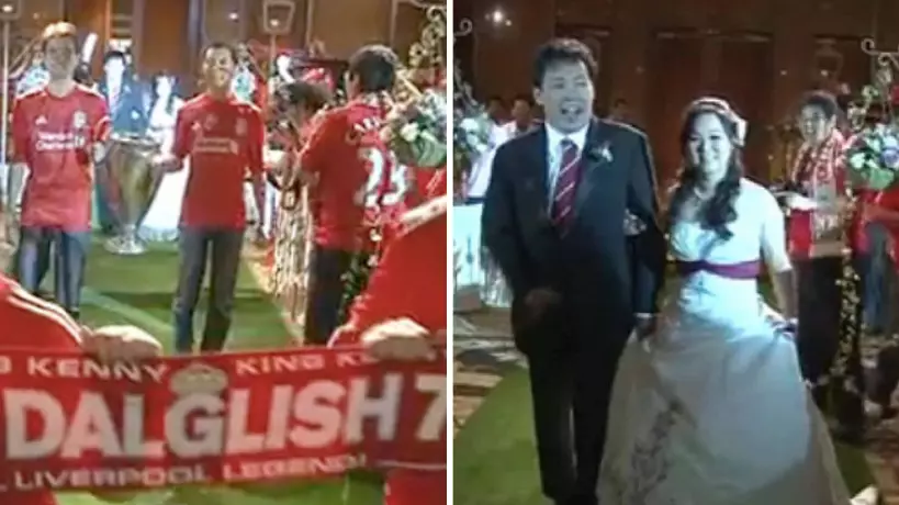 Liverpool Fans Walk Down Aisle To "You'll Never Walk Alone" At Their Wedding