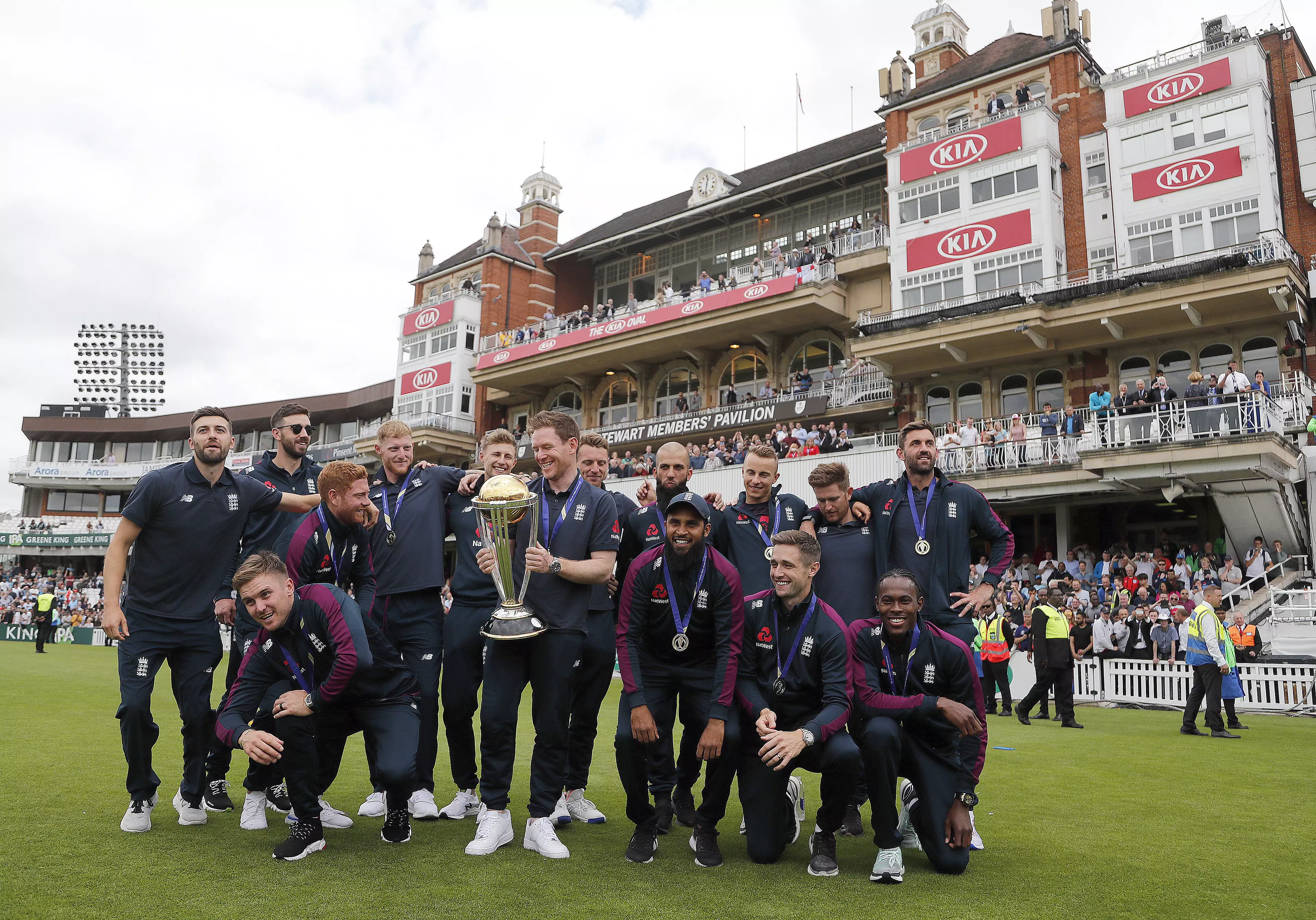 Eoin Morgan and his team celebrate at the Oval. Image: PA Images