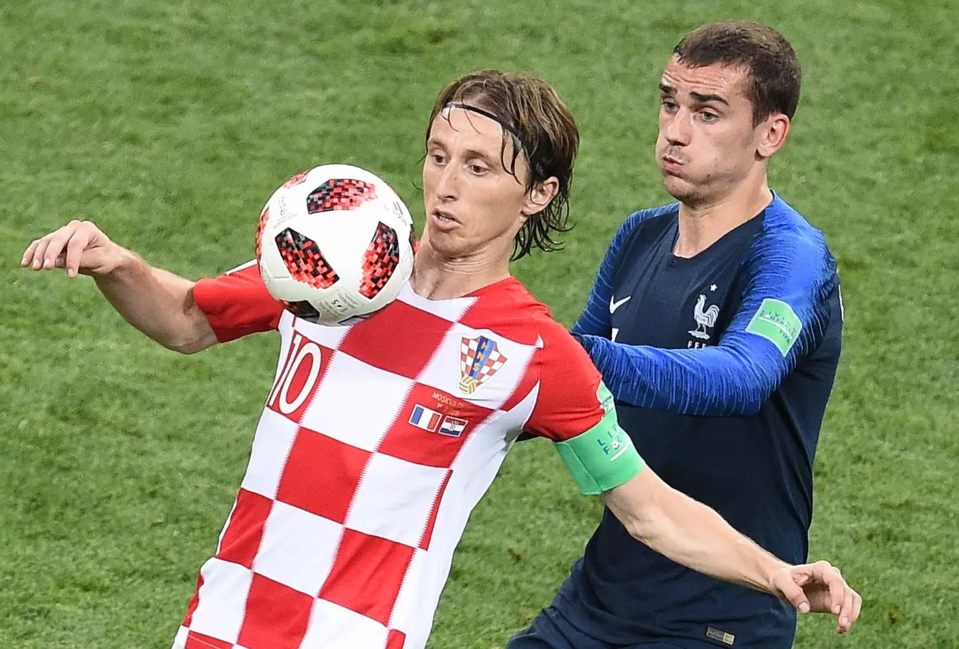 Griezmann and Modric in the World Cup final. Image: PA Image