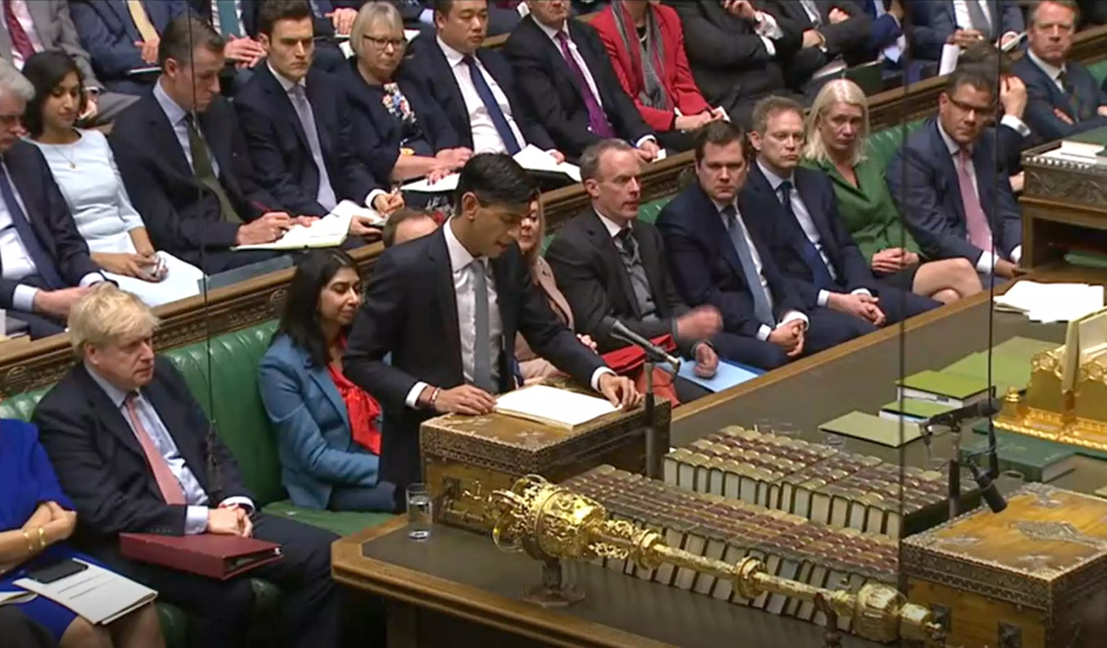 Chancellor Rishi Sunak delivering his first budget speech in the House of Commons.