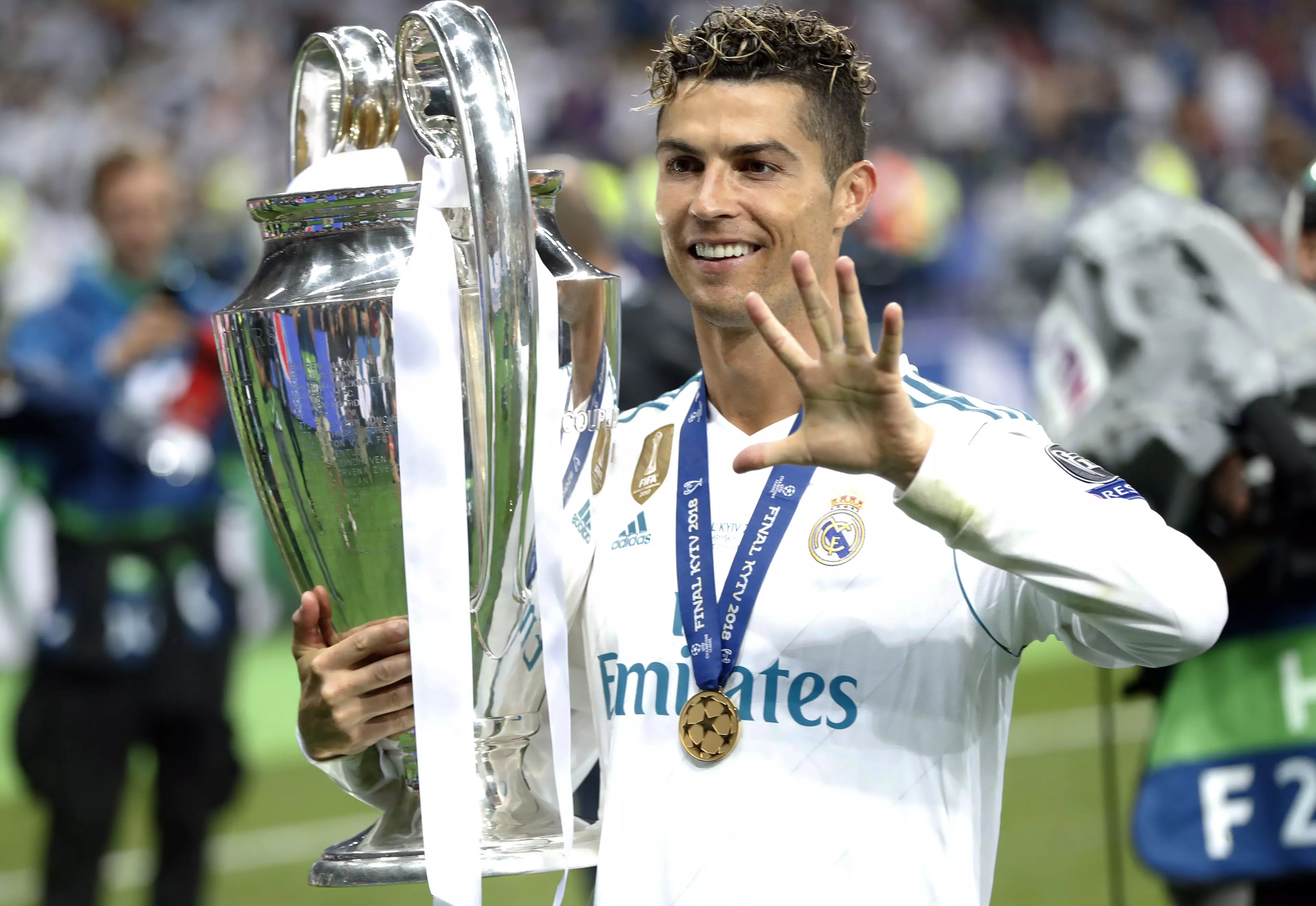 Ronaldo celebrates winning the Champions League title. Image: PA