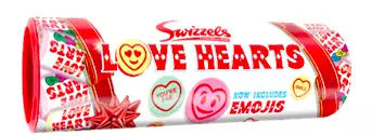 The Love Hearts gift tube is full of emoji-themed sweets (