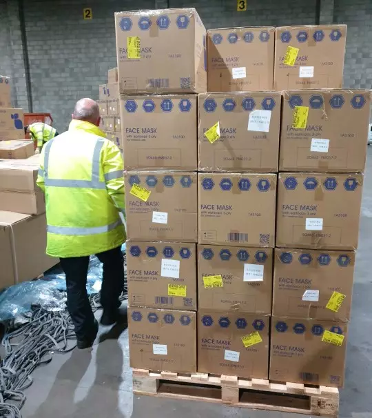 Boxes marked 'face mask' arrived to the UK.