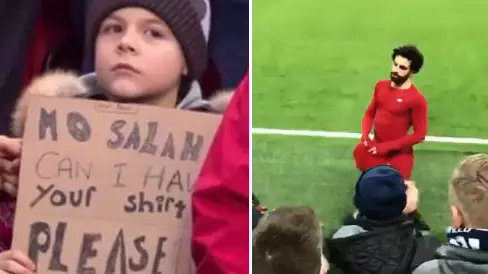 Little Lad Holds Up Sign Asking For Salah's Shirt, 'The Egyptian King' Responds 