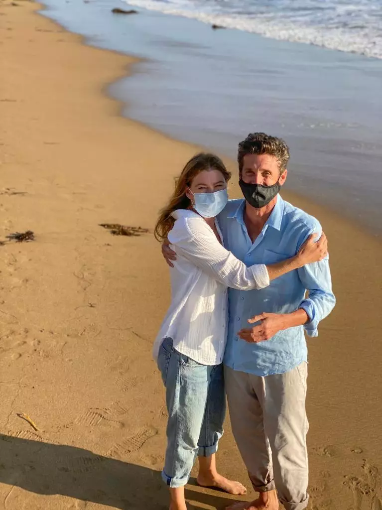 Patrick Dempsey and Ellen Pompeo filming on the beach (