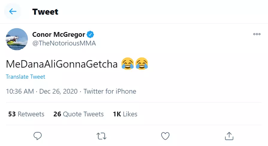 McGregor's tweet, which has now been deleted. (Image