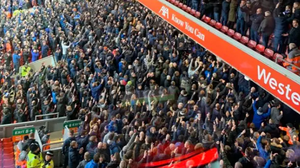 Everton Fans Turn Their Backs On Liverpool Fans Singing 'You'll Never Walk Alone'