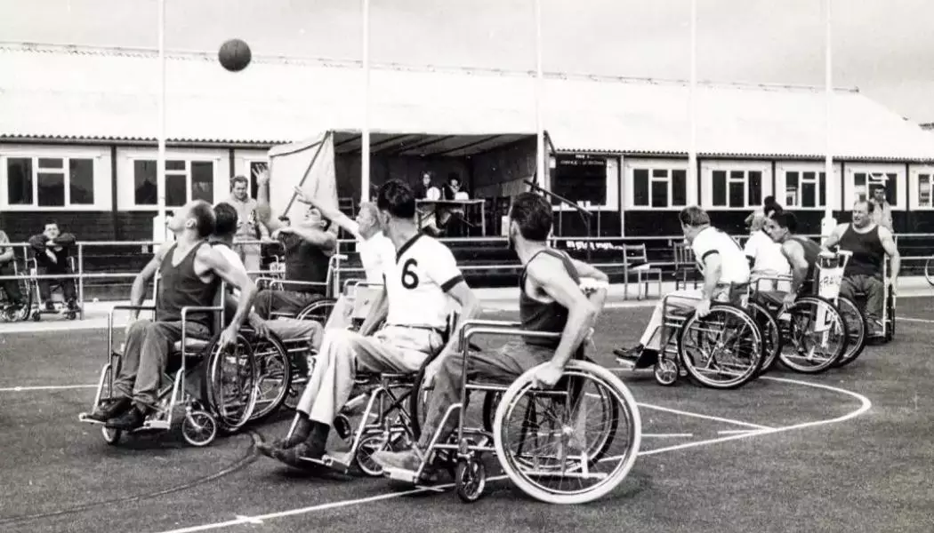 Wheelchair basketball being played at the first official Paralympic Games in Rome. (