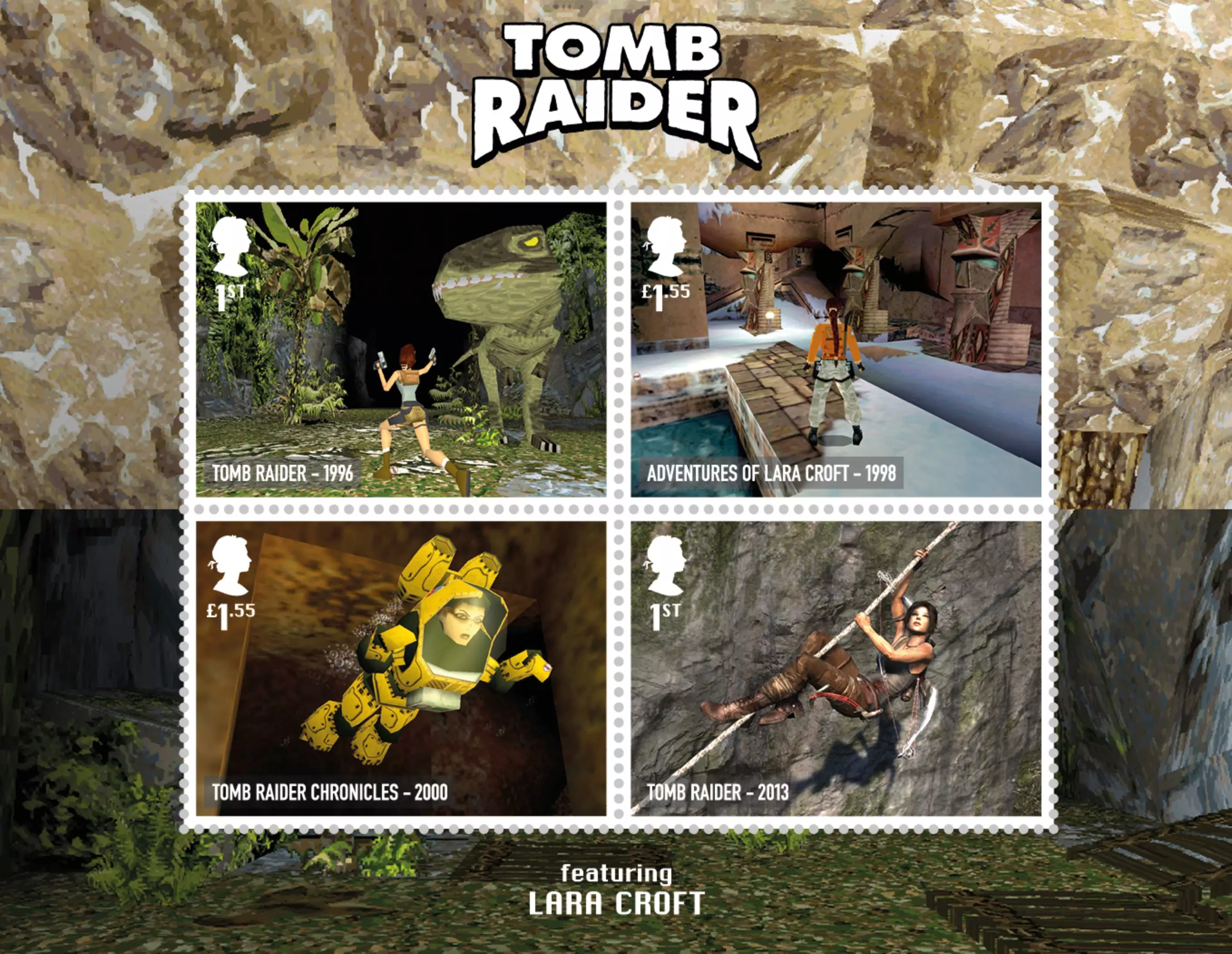 The four Tomb Raider stamps