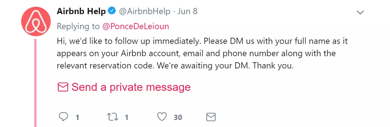 Airbnb responded to the tweet.