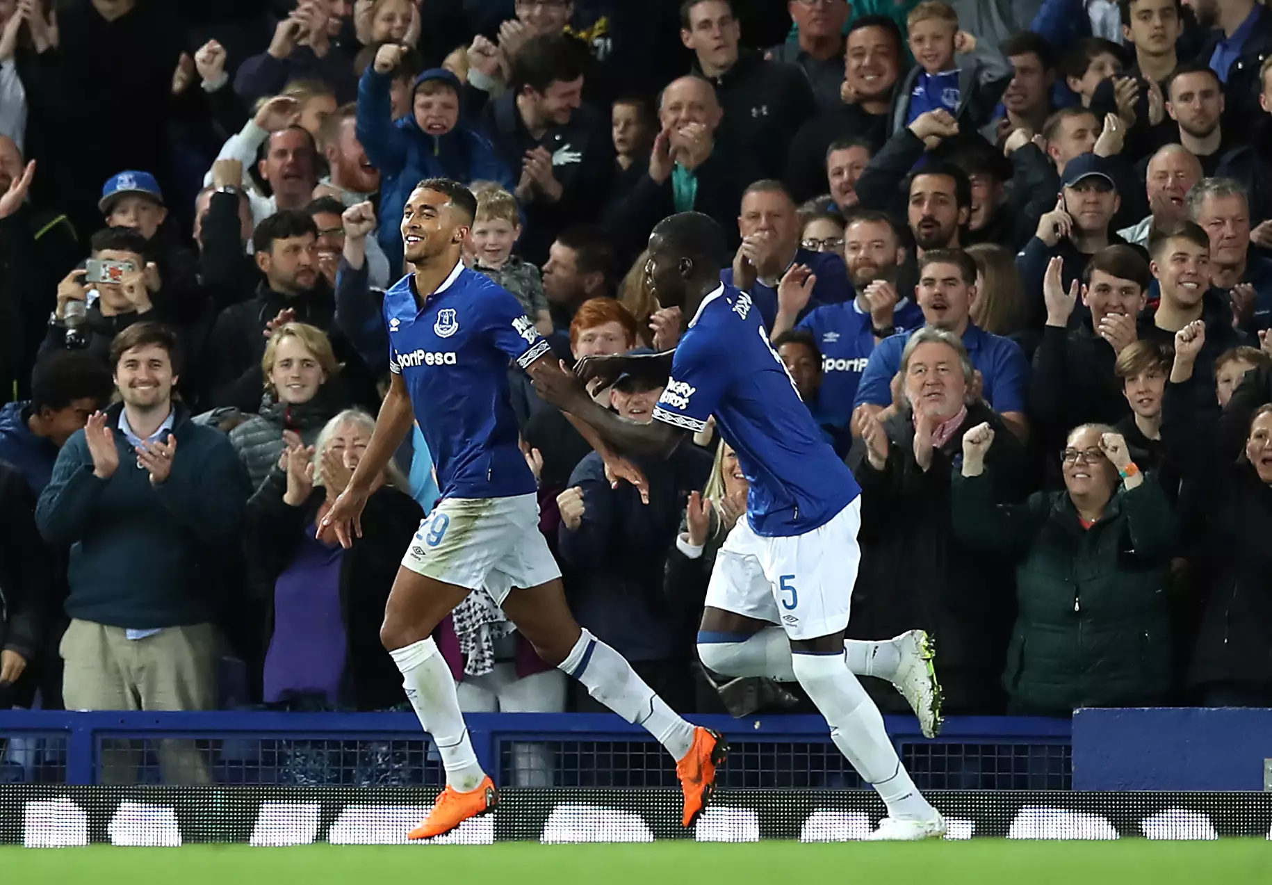Calvert-Lewin celebrates finding out how quick he is, or his goal in the Carabao Cup. Image: PA Images