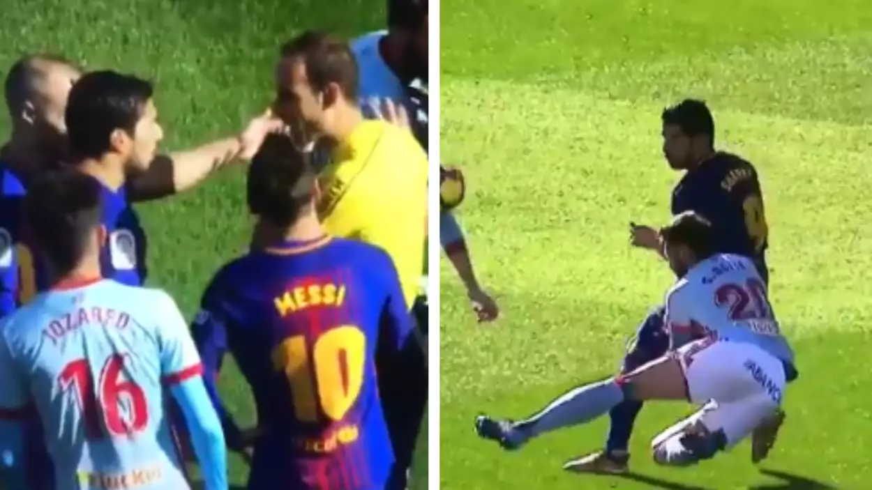 Luis Suarez Picks Up Ridiculous Booking Inside First Minute Of Barcelona Match
