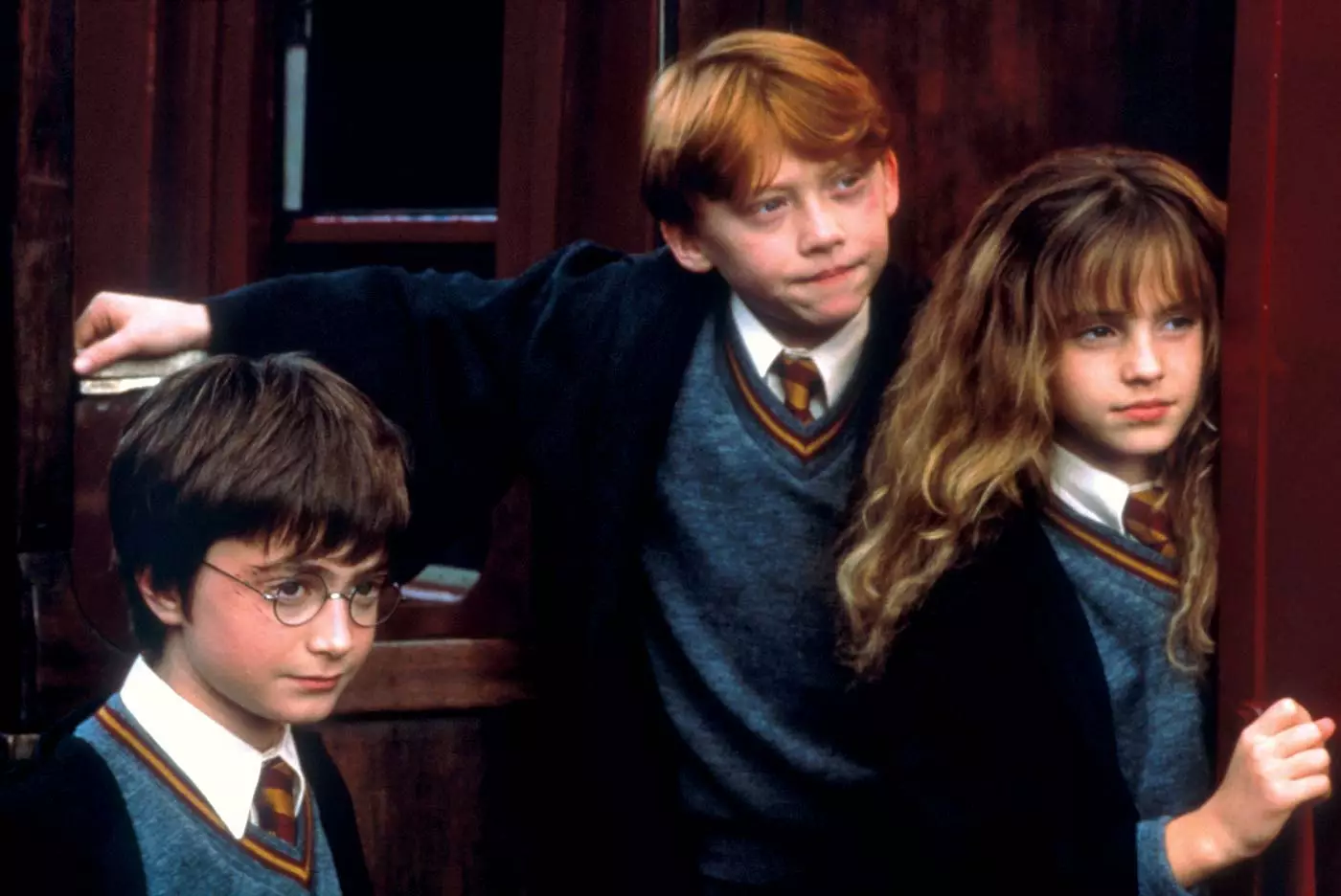 Daniel Radcliffe and his castmates in the first movie.