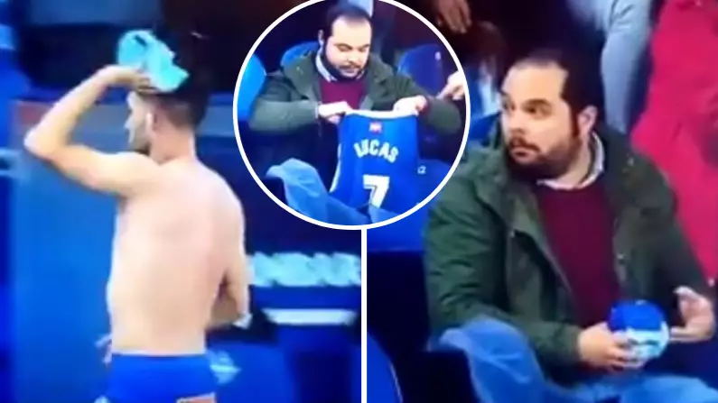 Deportivo Striker Lucas Perez Gives His Shirt To Confused Villarreal Fan