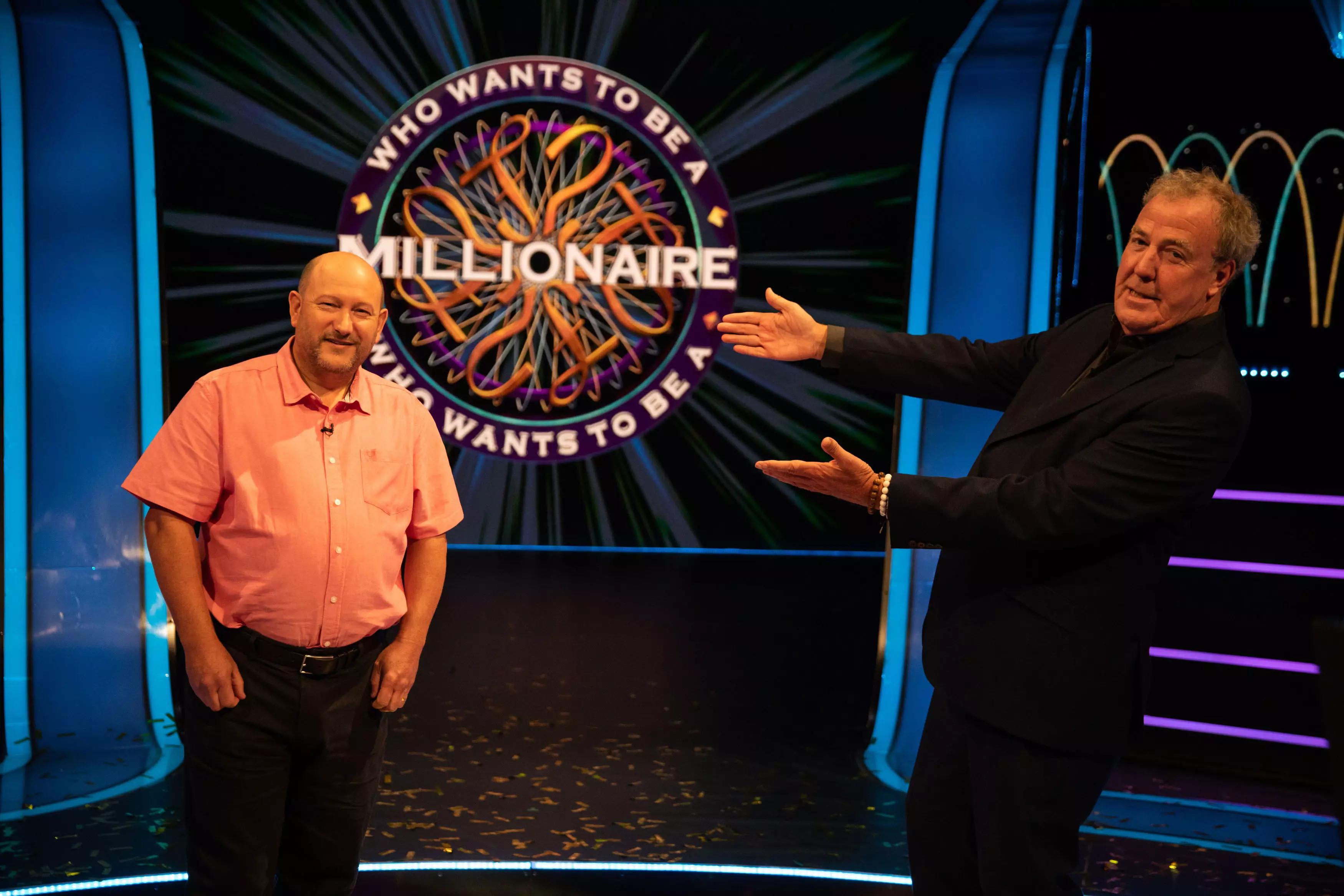 Donald Fear with Who Wants To Be A Millionaire? host Jeremy Clarkson.
