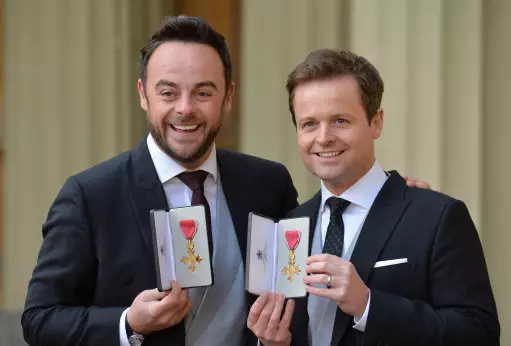 Ant and Dec after they were presented with OBEs by the Prince of Wales.