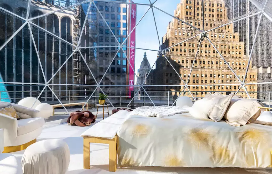 You'll sleep in a cozy, heated dome atop Nasdaq's rooftop terrace (
