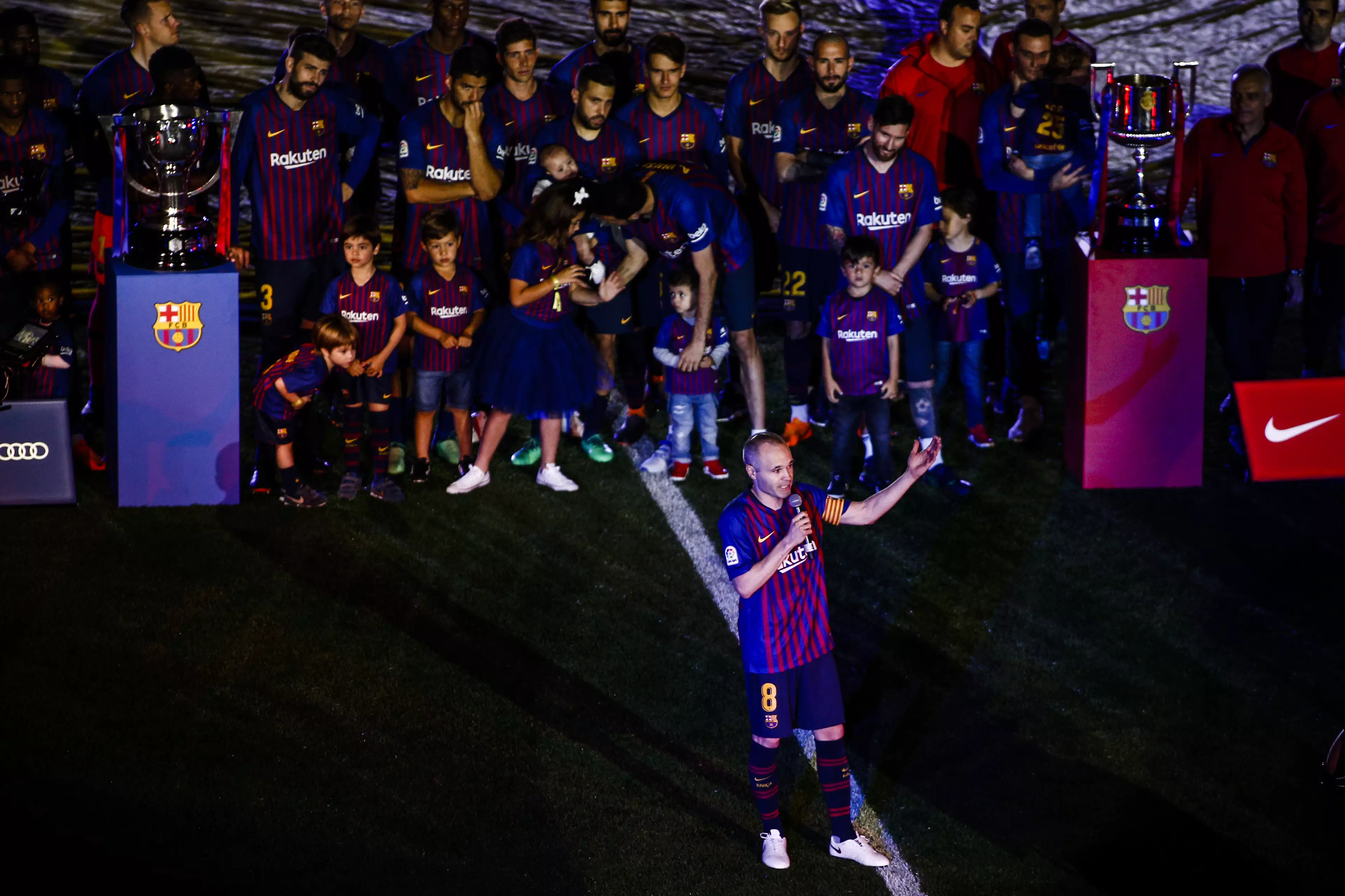 Iniesta says goodbye to the fans and the club. Image: PA Images
