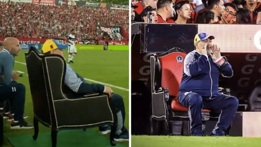 Newell's Old Boys Give Gimnasia Manager Diego Maradona His Own Pitchside Throne