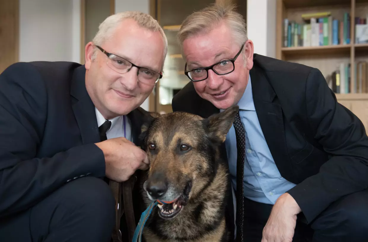 Environment Secretary Michael Gove with Finn and Dave.