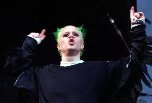 Keith Flint performing on stage at the Oasis Knebworth Park Concert.