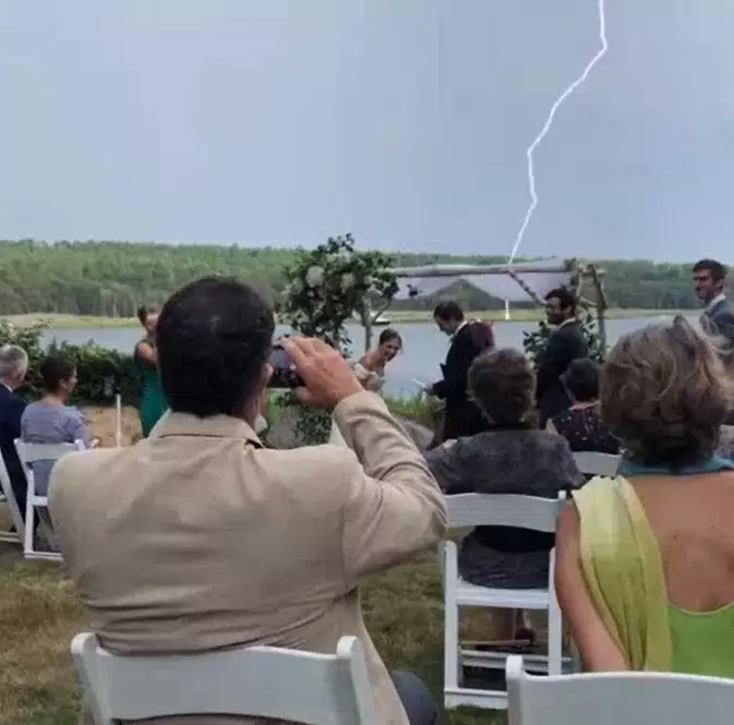 A bolt of lightning struck during the ceremony.