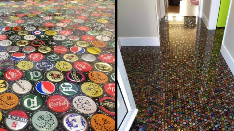 LADs Make Floor Out Of 12,000 Bottle Tops