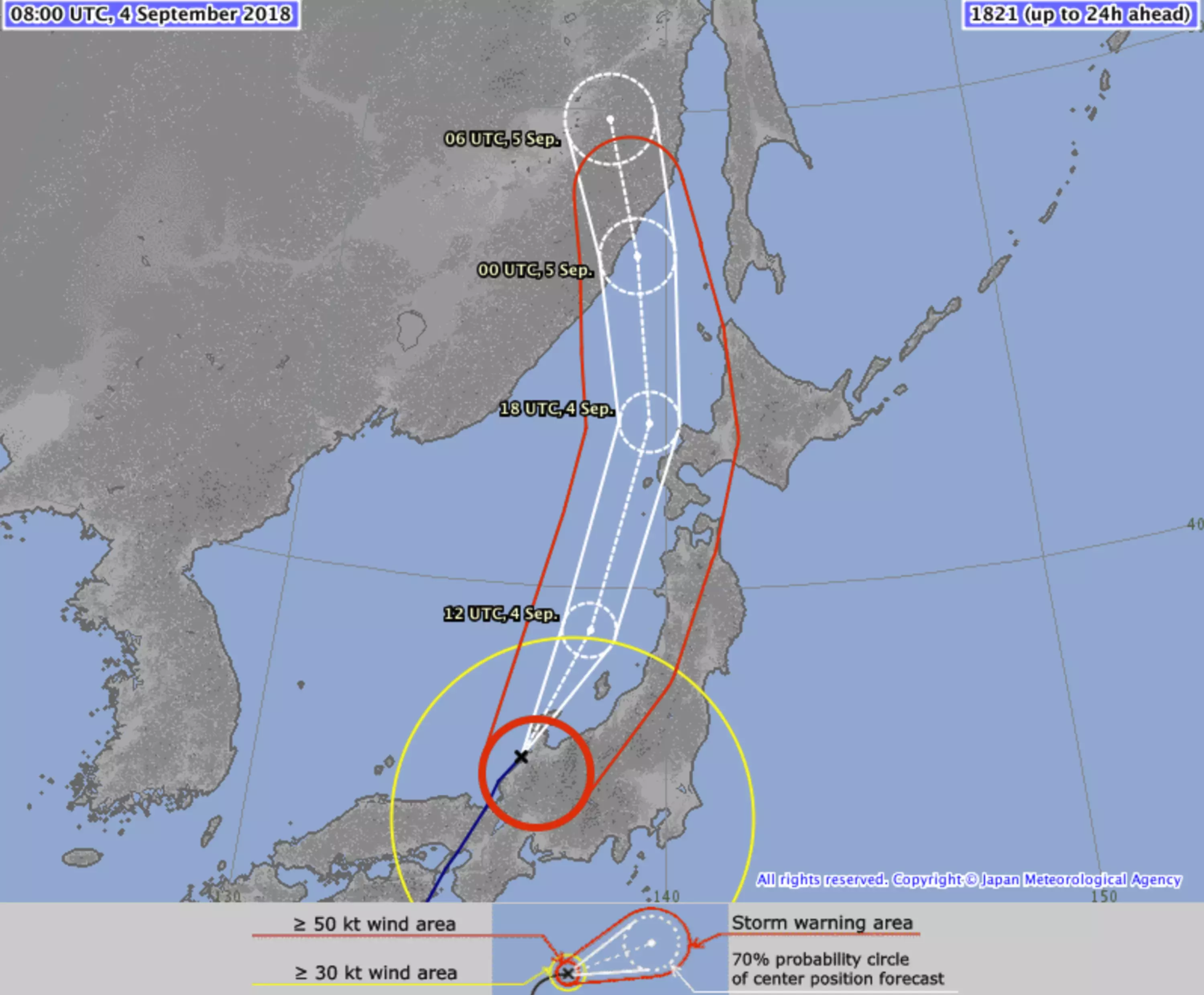 Forecast track of of Typhoon Jebi.