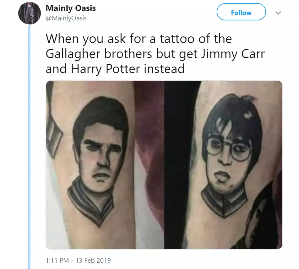 Jimmy Carr (L) and Harry Potter (R). Etched into flesh forever.