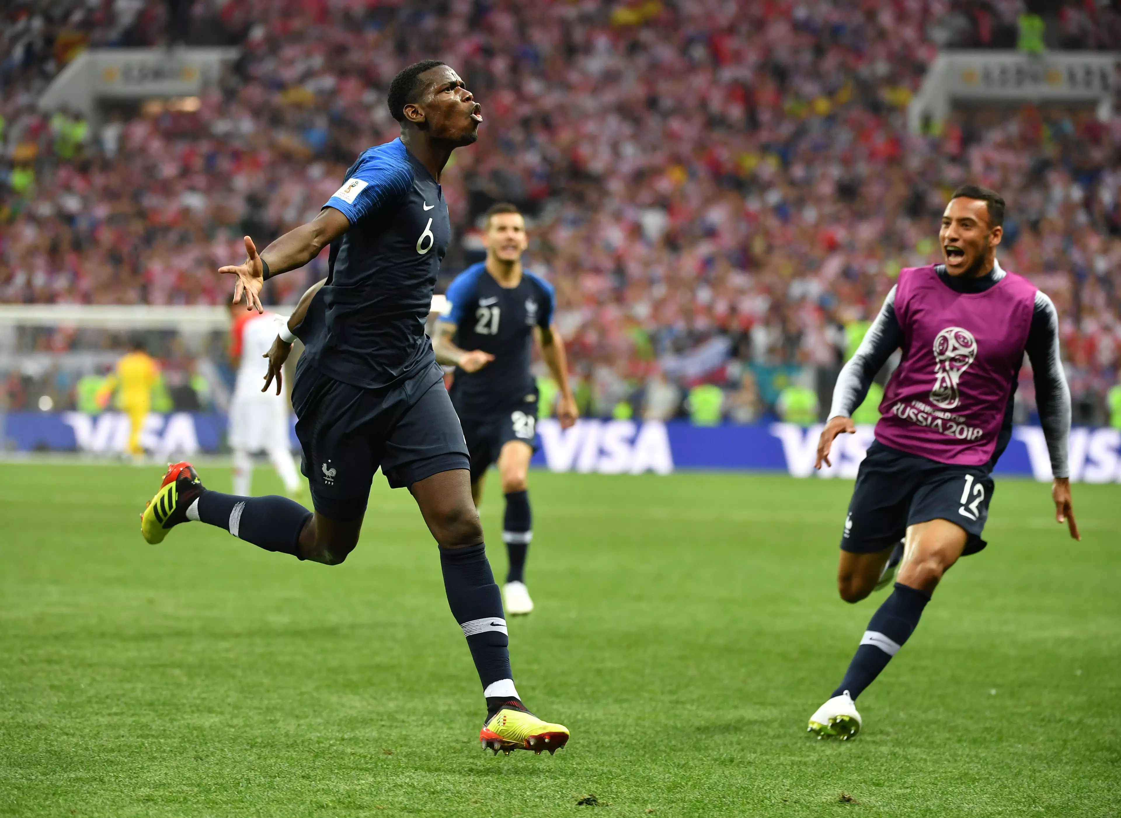 Pogba celebrates scoring his World Cup final goal. Image: PA Images