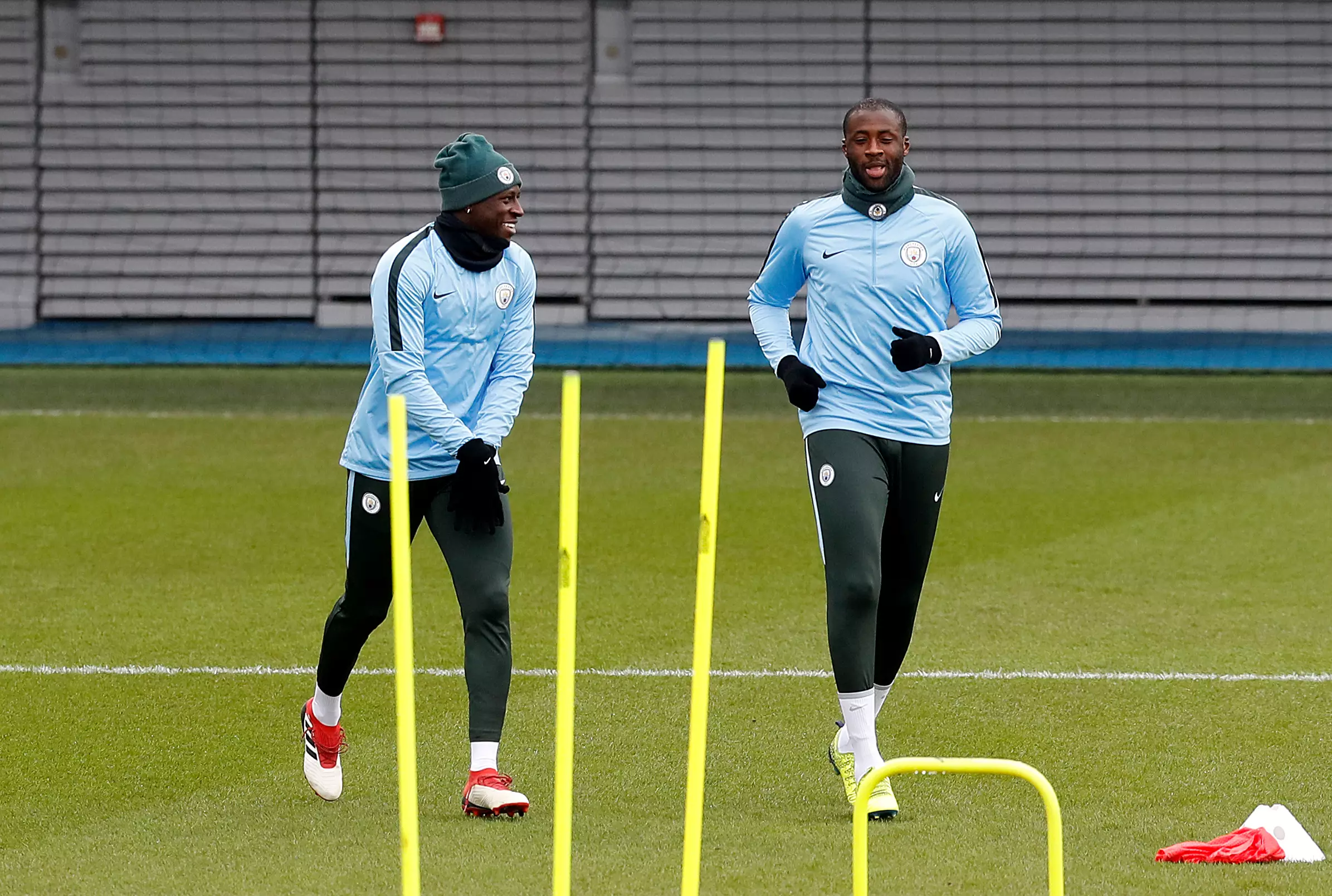 Mendy going through his paces in training. Image: PA