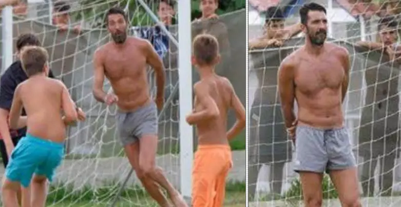 Gianluigi Buffon Takes Time Out Of Holiday To Play Football With Local Kids In Park 