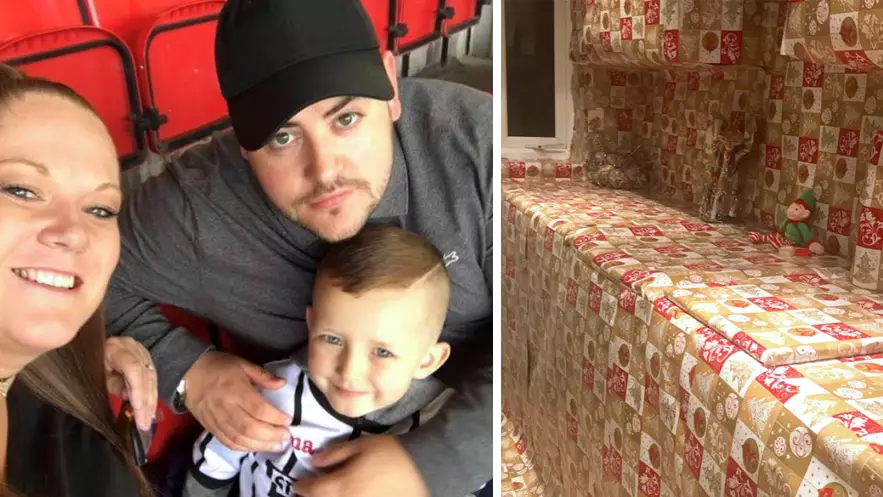 Parents Hilariously Prank Six-Year-Old Son By Wrapping Entire Kitchen In Christmas Paper