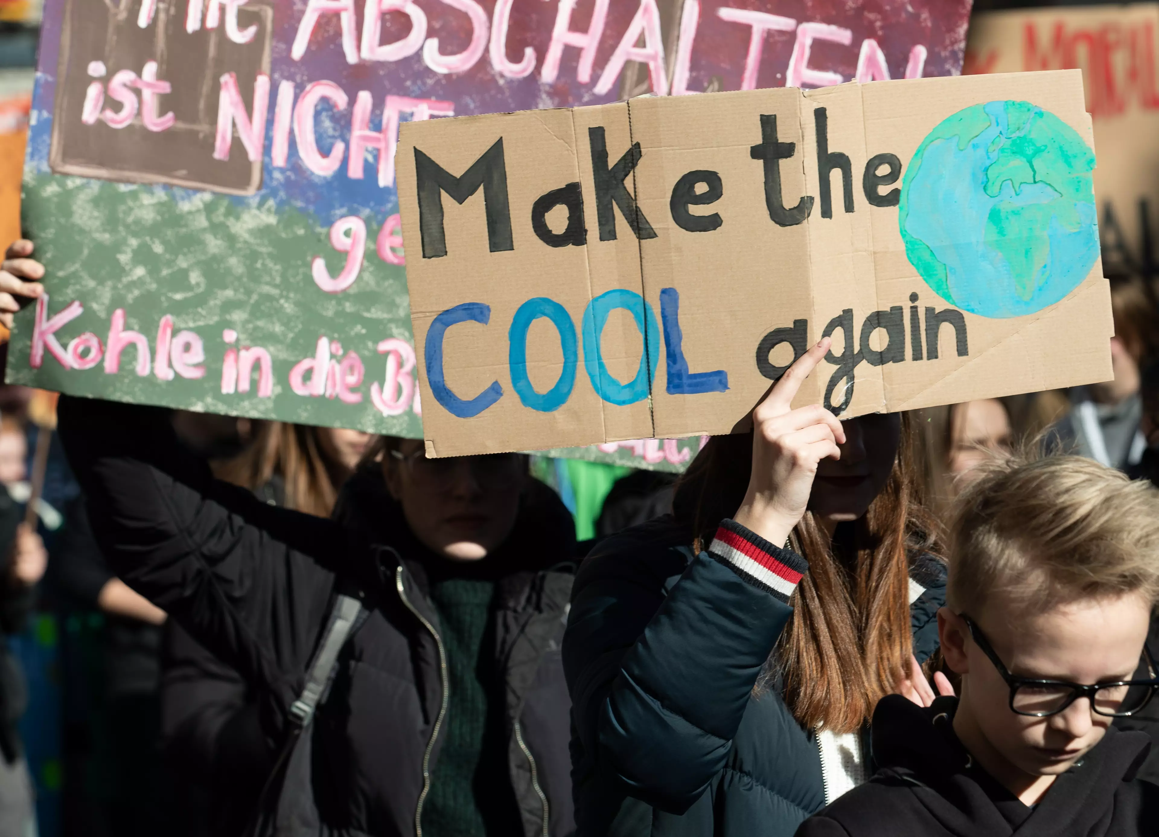Children protest against climate change in London.