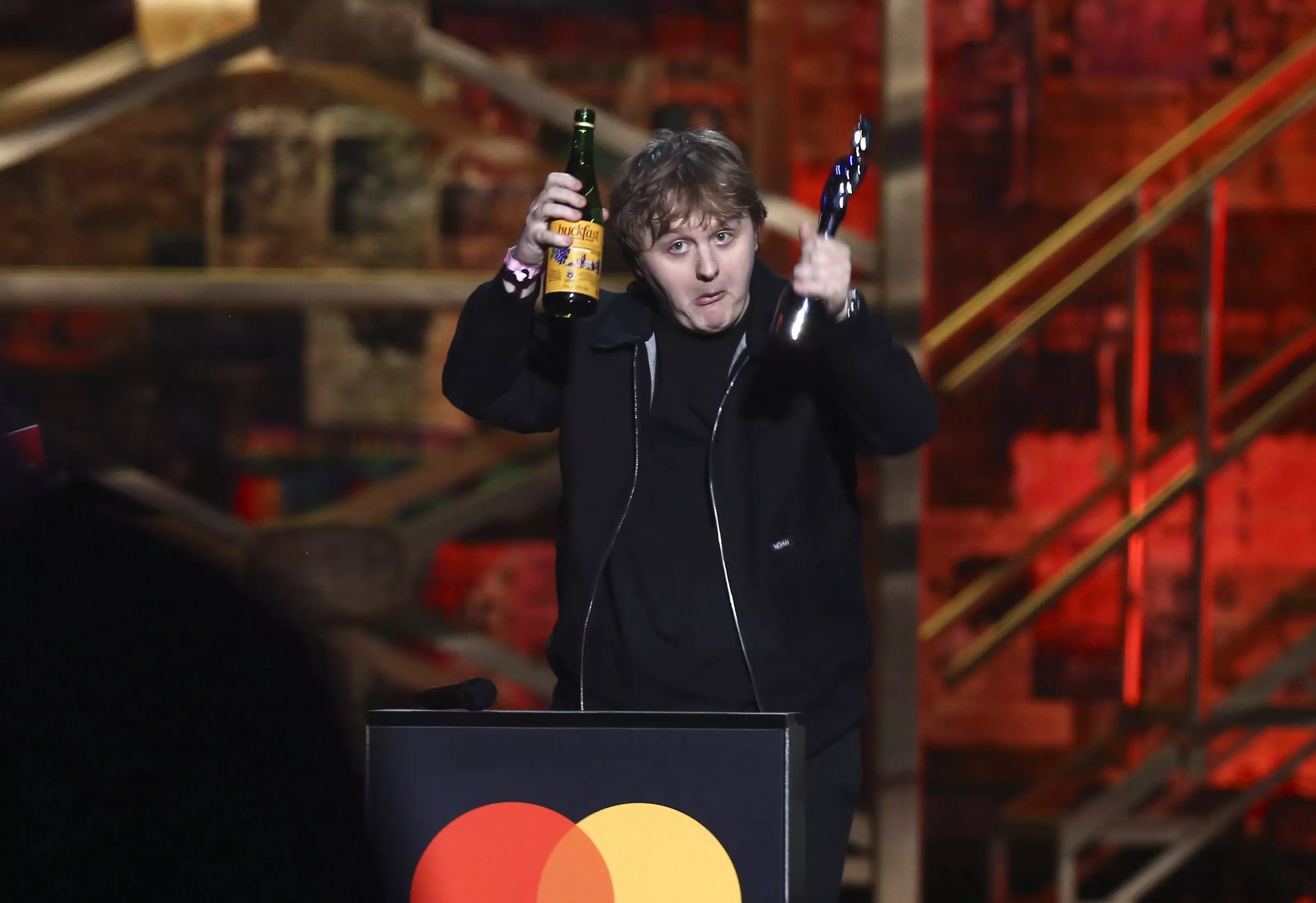 Capaldi getting up for his second BRIT Award.