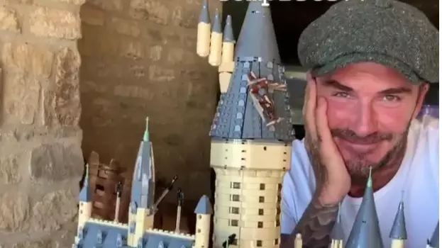 David Beckham Looks Proud Of Himself After Making Lego Hogwarts Castle
