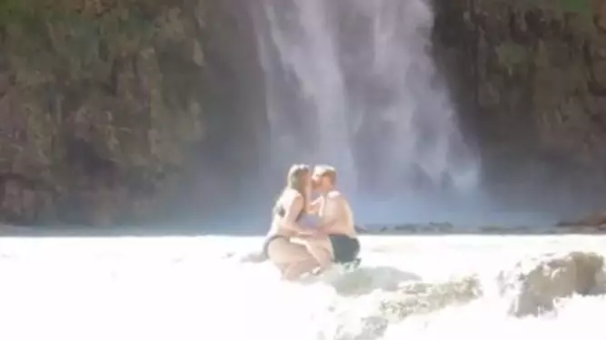Waterfall Proposal Goes Banterously Wrong For Would-Be Groom