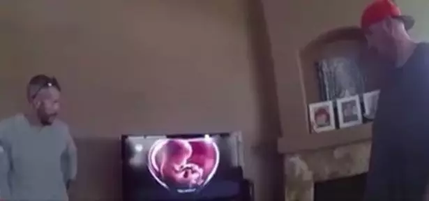 A foetus appears on screen (