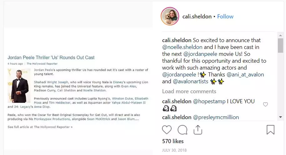 Cali announced the news on her Instagram page.