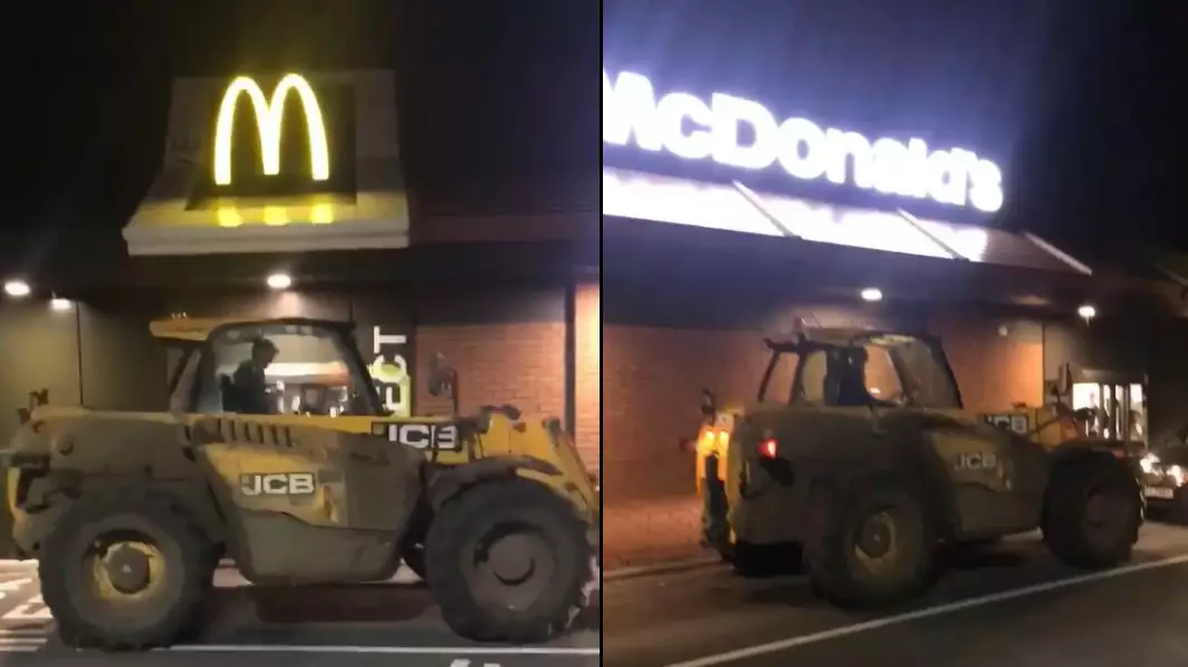 Hilarious Moment Thirsty Teen Stops At McDonald’s Drive-Thru In A JCB