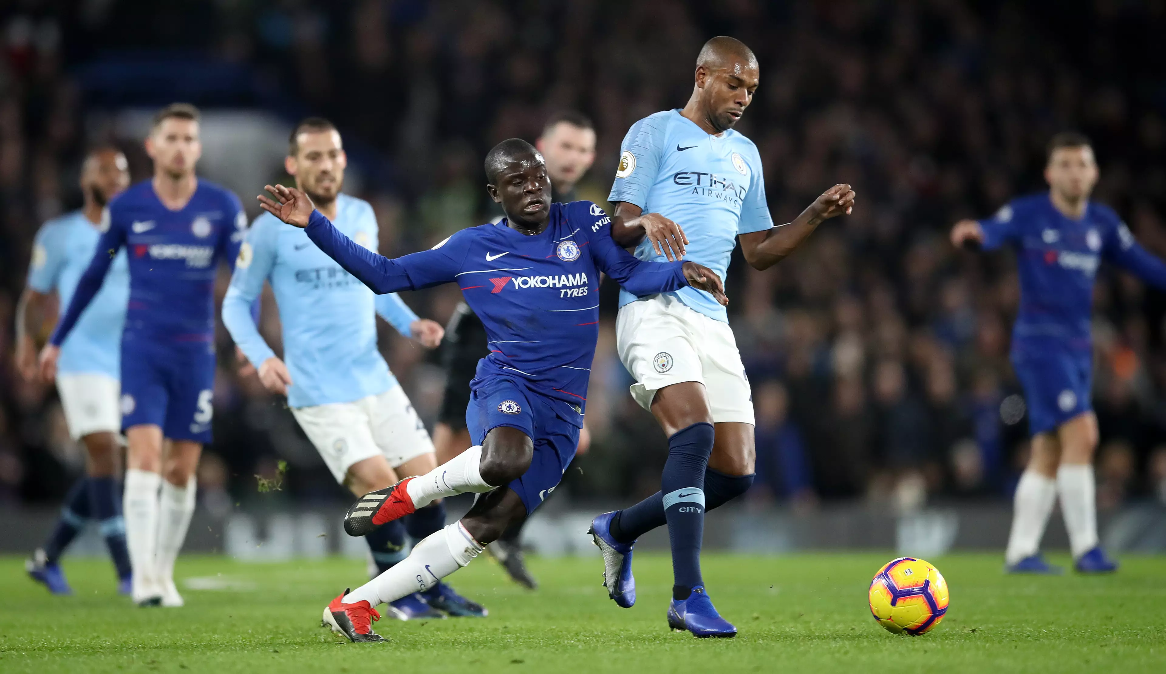 Fernandinho and N'Golo Kante could be prone to a foul or two in the middle of the park