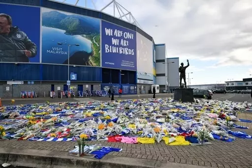 Floral tributes dedicated to missing footballer Emiliano Sala outside the Cardiff City Stadium.