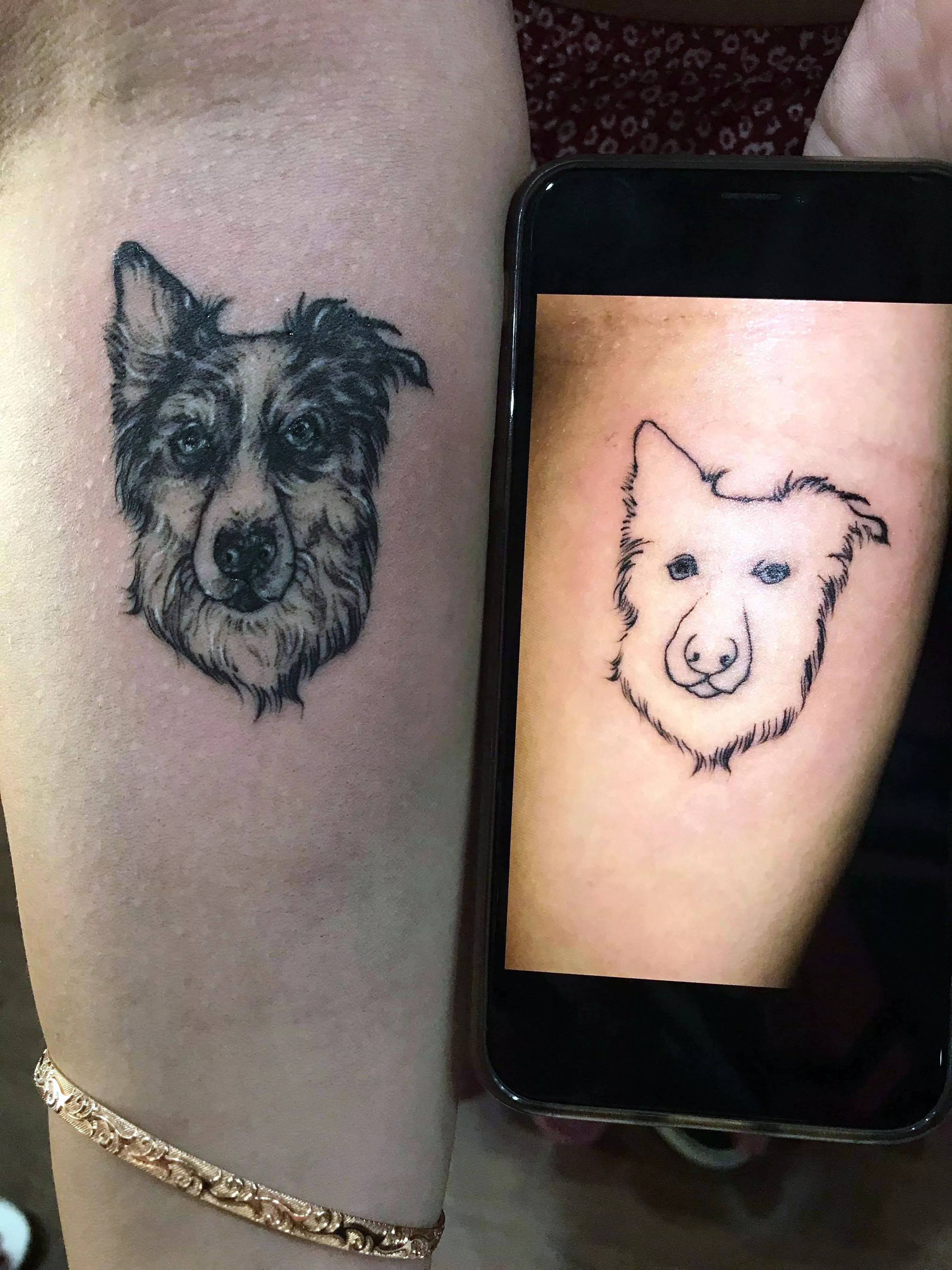 Kayla has now had her tat 'fixed' but here are the two of them side by side.