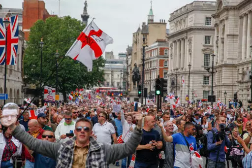 Supporters of Tommy Robinson during a 'Free Tommy Robinson' protest after he was jailed.